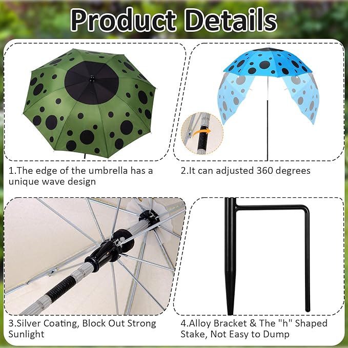 4 Pack Plant Umbrellas for Outdoor Plants, Upgraded Joints-enhanced Wind Resistance, Adjustable Height, Large Garden Umbrella Shade for Potted Plants Bed Flower Pot(Ladybug Mixed Color)
