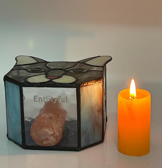 Stained Glass Cat Tea Light Candle Holder Glass,Pencil Holders for Desk,Funny Cactus Pot,Gift for Cat Lover