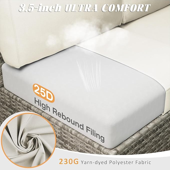 Patio Cushions for Outdoor Furniture,Water-Resistant Outdoor Cushions for 6 Seat Outdoor Sectinal,25.3"×25.3" Deep Seat Sofa Cushions, 14-Piece Outdoor Couch Cushions,Cream White