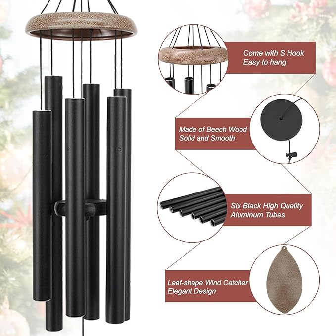 Wind Chimes for Outside, All Metal Tuned Wind Chime Outdoors, Sympathy & Memorial Wind Chimes for Mom Dad, Leaf Design, Box Included