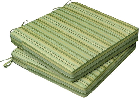 AAAAAcessories Outdoor Seat Cushions for Chairs, Waterproof, Fade-Resistant, 17" x 16" x 2", Patio Furniture Replacement Cushions, Set of 2, Mossy Forest Stripe