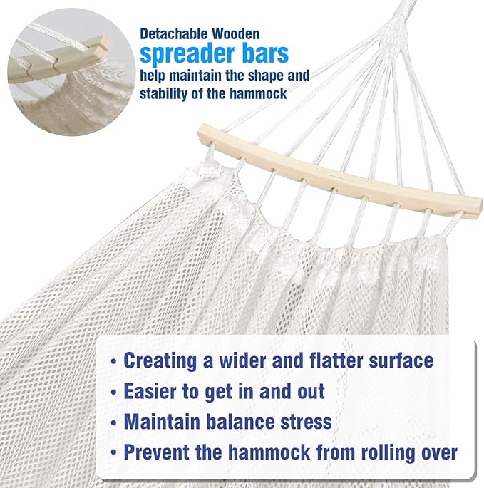 Anyoo Breathable Fabric Hammock with Spreader Bar - Portable Up to 450lbs for Garden, Outdoor/Indoor Patio, Backyard