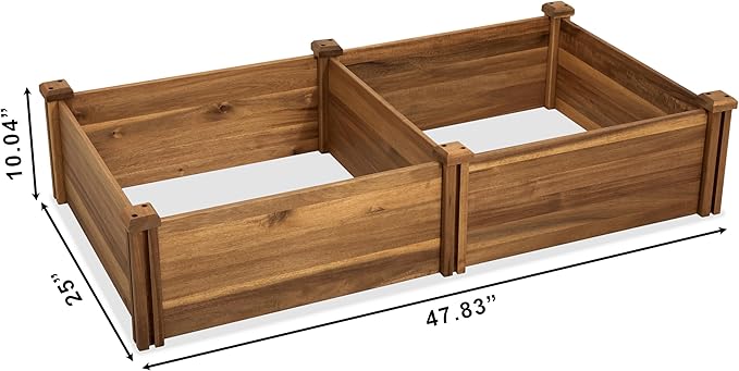 Durable Wooden Planter Box Outdoor – Natural Acacia Wood Raised Bed for Diverse Planting – Elevated Garden Box for Vegetables – Promotes Better Drainage – Sturdy Garden Bed (47x25x10 IN)