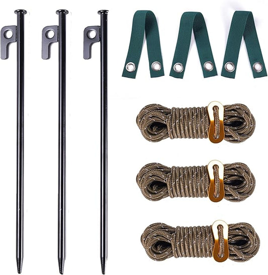 Tree Support Stake Kit with 11.8 Inch Steel Stakes, 13.12 Feet Rope, Straps for Young Trees, Anti-Wind Protection, 3-Piece Set (11.8 Inch 3 Stakes)