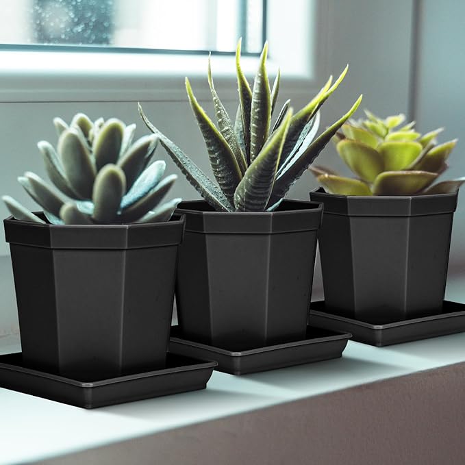 Square Plant Saucer 8 Inch 5 Pack, Heavy Plastic Plant Trays for Pots Pots Base Plant Saucers for Indoors and Outdoors, Pot Saucers for Plants,Garden Plant Water Catcher Tray.
