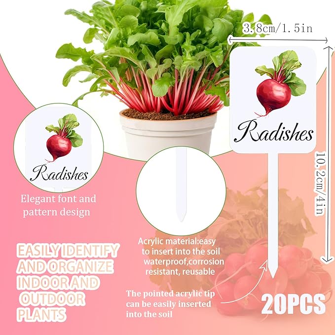 20Pcs Garden Signs for Vegetables 20 Styles Garden Markers for Vegetables Outdoor Garden Labels Markers Waterproof Reusable Plant Stakes Tags with Names for Vegetable Indoor Outdoor Decoration