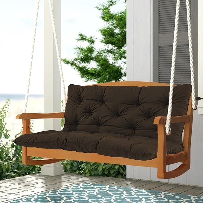 2-3 Seat Swing Replacement Cushion, Outdoor Bench Cushions with Backrest Thicken 4", Patio Furniture Garden Porch Loveseat Glider Pad Anti-Fading Waterproof (Brown, 40x40in)