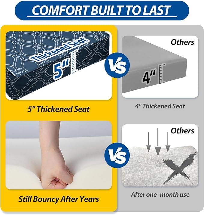AAAAAcessories Outdoor Seat Cushions for Chairs, Fade-Resistant, Waterproof Patio Furniture Replacement Cushions, 23" x 23" x 5" + 23" x 13.5", Slate Blue Vine Trellis