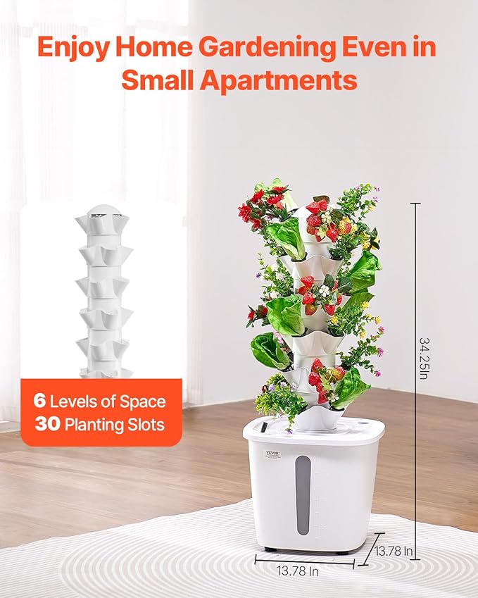 VEVOR Hydroponic Growing System, 30 Pods Vertical 6 Tiers Hydroponic Tower, Home Hydronic Garden with Water Pump & Timer, Water Circulation Plants Germination Kit for Indoor Herbs Fruits & Vegetables