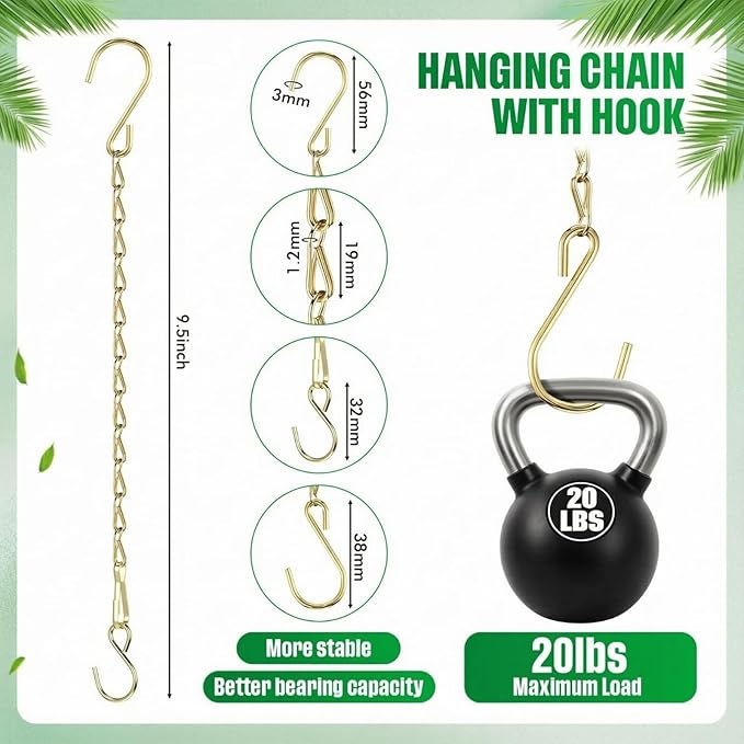 EBOOT 2 Pcs Hanging Chain for Bird Feeders, Planters, Lanterns and Ornaments(9.5 Inch,Gold)