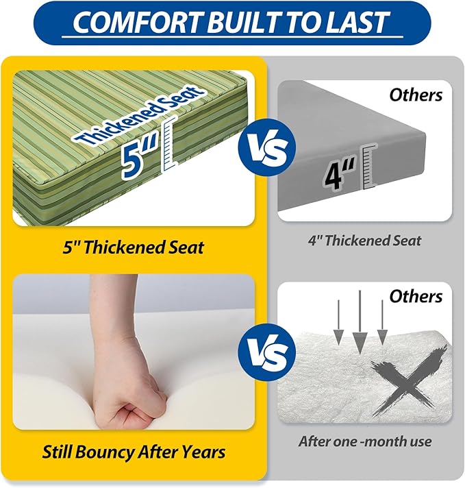AAAAAcessories Outdoor Seat Cushions for Chairs, Fade-Resistant, Waterproof Patio Furniture Replacement Cushions, 23.5" x 25.5" x 5" + 23.5" x 19", Set of 4, Mossy Forest Stripe