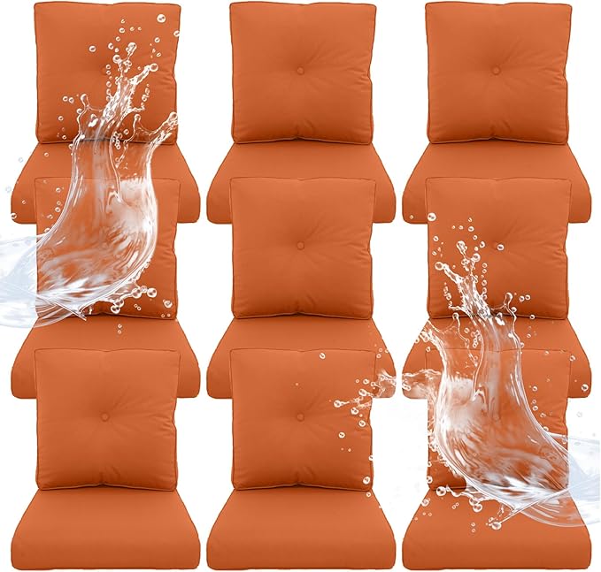 Outdoor Chair Cushions 9 Sets - 22 * 24" Patio Furniture Cushions with Removable Cover, 28D High Density Sponge Filling Outdoor Patio Cushions for Chairs, Rocker, Sofa and Loveseat - Orange