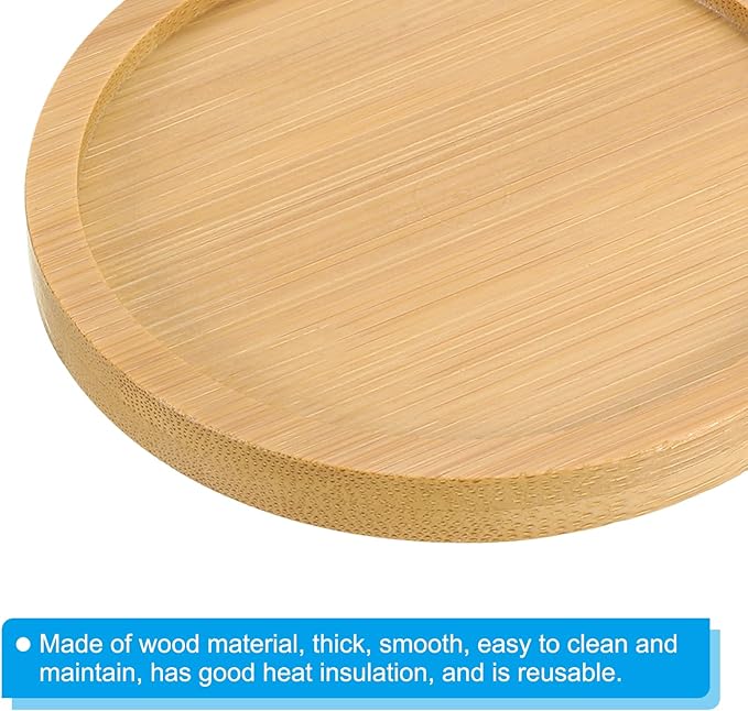 PATIKIL Bamboo Wood Saucer, 2 Pack 3.5 Inch Round Wooden Plant Drainage Tray Bonsai Plants Saucer Succulent Pot for Home Balcony
