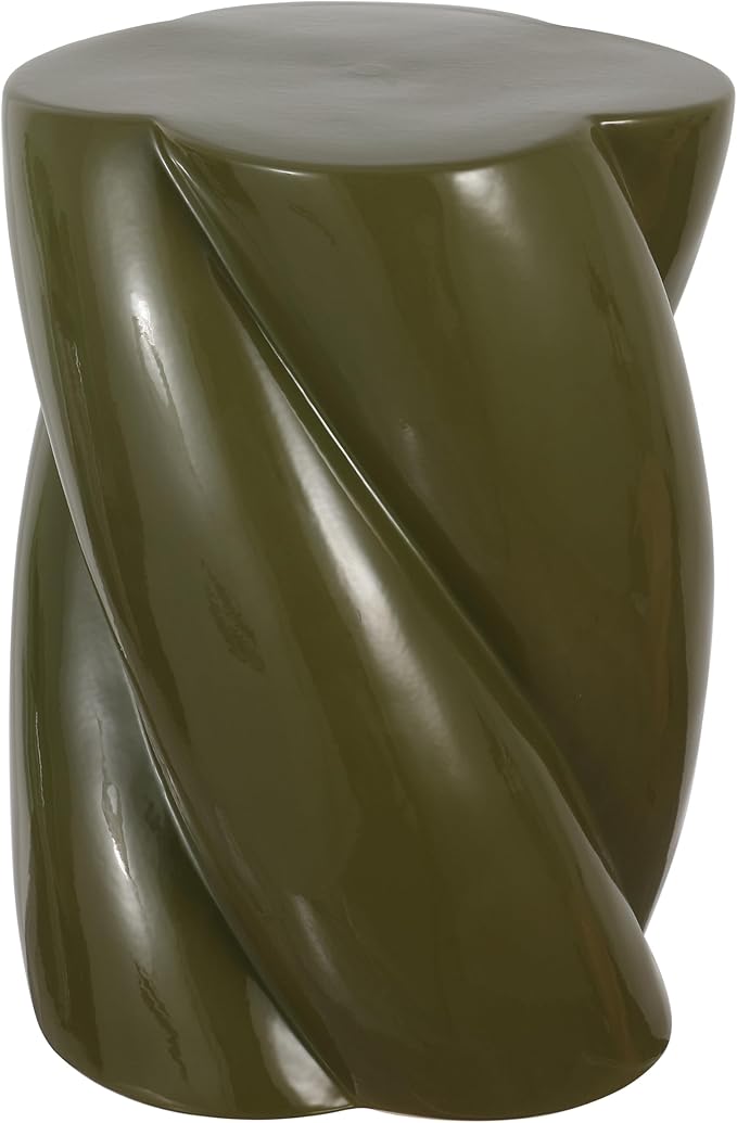 JONATHAN Y TBL1036D Yves 18" Modern Minimalist Rope Twist Ceramic Indoor/Outdoor Garden Stool, Bohemian, Coastal, Cottage, Traditional, Spill-Proof, Living Room, Garden Room, Patio, Forest Green
