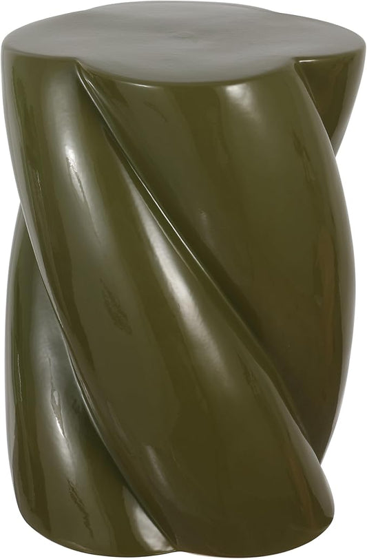 JONATHAN Y TBL1036D Yves 18" Modern Minimalist Rope Twist Ceramic Indoor/Outdoor Garden Stool, Bohemian, Coastal, Cottage, Traditional, Spill-Proof, Living Room, Garden Room, Patio, Forest Green
