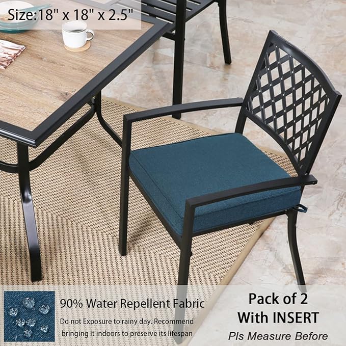 Outdoor Chair Cushions 18x18 Inch,Set of 2,Water Resistant Chair Pads with Ties,Square Seat Cushion 18"x18"x2.5",Patio Chair Cushion for Garden,Backyard Furniture(Denim Blue)
