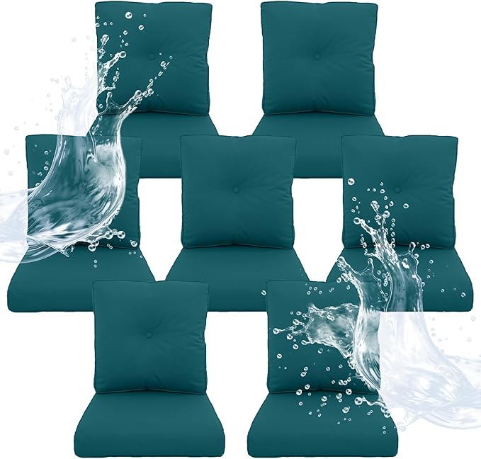 Outdoor Chair Cushions 7 Sets - 22 * 24" Patio Furniture Cushion with Removable Cover, 28D High Density Sponge Filling Outdoor Patio Cushion for Chair, Rocker, Sofa and Loveseat - Turquoise
