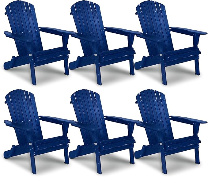 VINGLI Folding Adirondack Chairs Set of 6, Wood Adirondack Chair for Outdoor, Foldable Fire Pit Chairs for Patio, BBQ, Porch, Yard, Pool, Blue