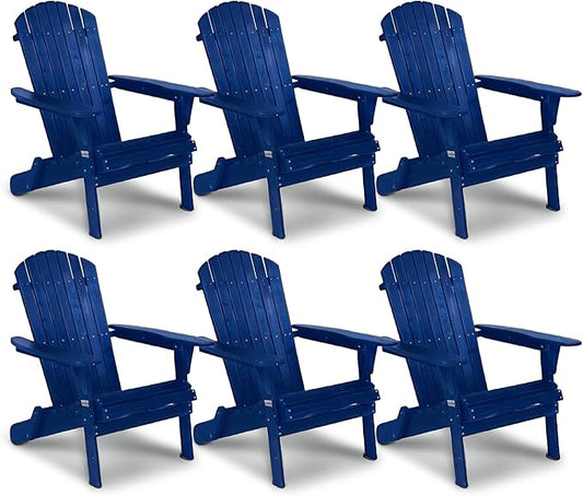 VINGLI Folding Adirondack Chairs Set of 6, Wood Adirondack Chair for Outdoor, Foldable Fire Pit Chairs for Patio, BBQ, Porch, Yard, Pool, Blue