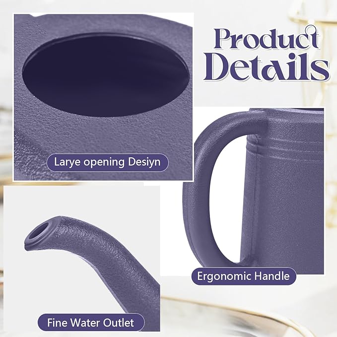 Plastic Watering Can for Plant Garden - with Long Stem - 1/4 Gallon - Purple
