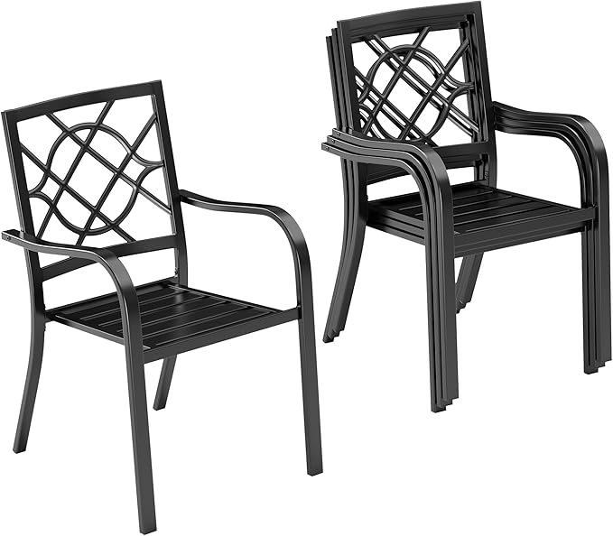 Outdoor Patio Chairs Set of 4, 300 lbs Patio Bistro Chairs, Stackable Wrought Iron Chairs with Armrest for Garden, Backyard, Balcony