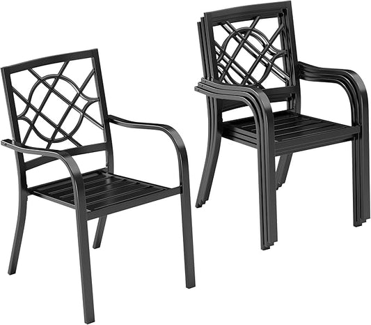 Outdoor Patio Chairs Set of 4, 300 lbs Patio Bistro Chairs, Stackable Wrought Iron Chairs with Armrest for Garden, Backyard, Balcony