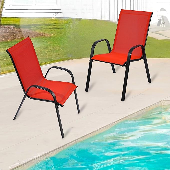 Stackable Outdoor Patio Dining Chairs with Backrest/Armrests for Lawn Garden Balcony Deck Camping-Set of 1 (1, red)