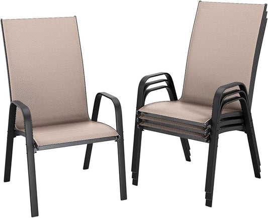 JEAREY Patio Dining Chairs Set of 4, Outdoor Stackable Dining Furniture Set, All Weather Dining Set for Lawn, Garden, Backyard, Poolside, Brown