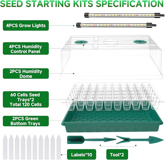 Seed Starter Trays with Grow Lights, Color Change Grow Lights for Seed Starting Kit, 3 Timming Set, Indoor Plant Growing Kit for Gardeners, Germination Trays Kits, Gardening Gifts