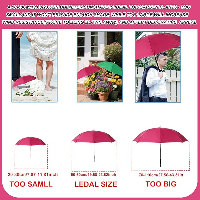 2pcs Adjustable Plant Umbrellas, Waterproof Garden Parasols with Metal Poles & H-Shaped Stakes Outdoor Sun Shade Cover for Potted Plants Flowers Vegetables