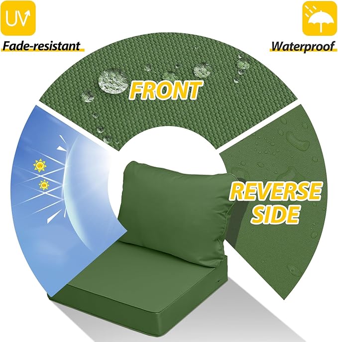 AAAAAcessories Outdoor Seat Cushions for Chairs, Fade-Resistant, Waterproof Patio Furniture Replacement Cushions, 20" x 18" x 3" + 20" x 17", Set of 2, Dark Moss Green