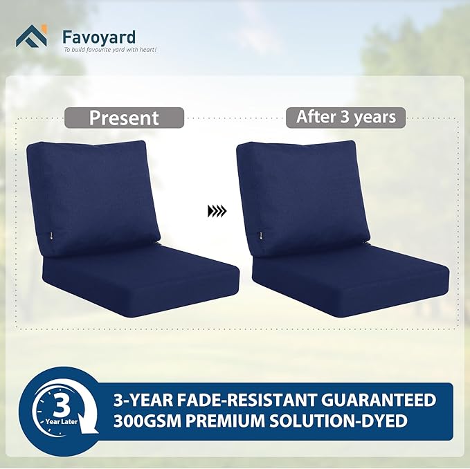 Favoyard Deep Seat Patio Cushions 24 × 24 inch Rainproof & Fadeness Furniture Cushion Set for Outdoor Chair Couch with Polyester-Linen Fabric & Removable Cover, Hidden Zipper and Adjustment Staps