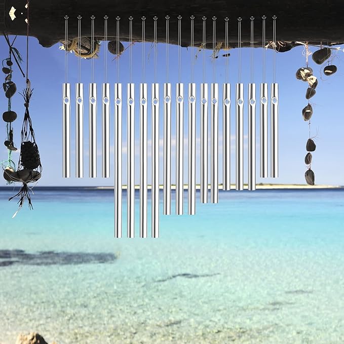 60pcs Wind Chime Tubes for Home Garden Outdoor Hanging Decorations, Tone Empty Tubes with Wind Chime line 150 Yards(5 Different Length)