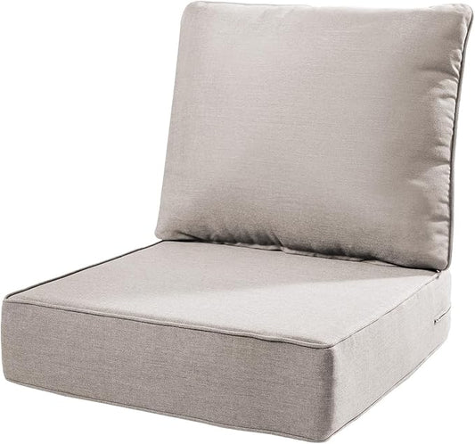 6" Thick Outdoor Cushions 22x24x6, 1-Set Deep Seat Patio Cushions with Removable Cover, Waterproof & Fade Resistant Replacement for Wicker Chair, Loveseat, Sofa - Beige-1pcs