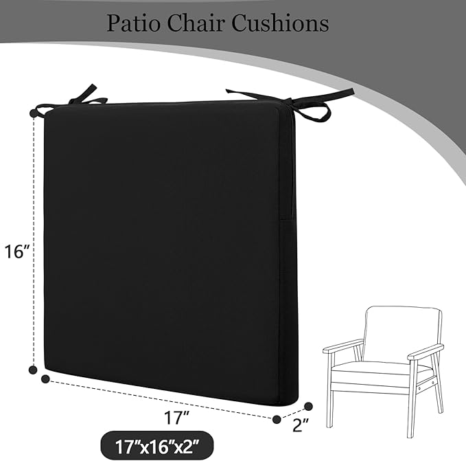 idee-home Outdoor Chair Cushions Set of 4, 17" x 16" Outdoor Seat Cushion Waterproof Patio Furniture with Ties, Dining Chair Pads