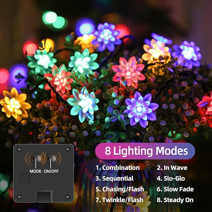 ITICdecor Solar Flower String Lights Outdoor Waterproof 50 LED Solar String Lights for Outside Decorative for Garden Fence Patio Yard Christmas Tree Lawn Party (Multi-Colored)