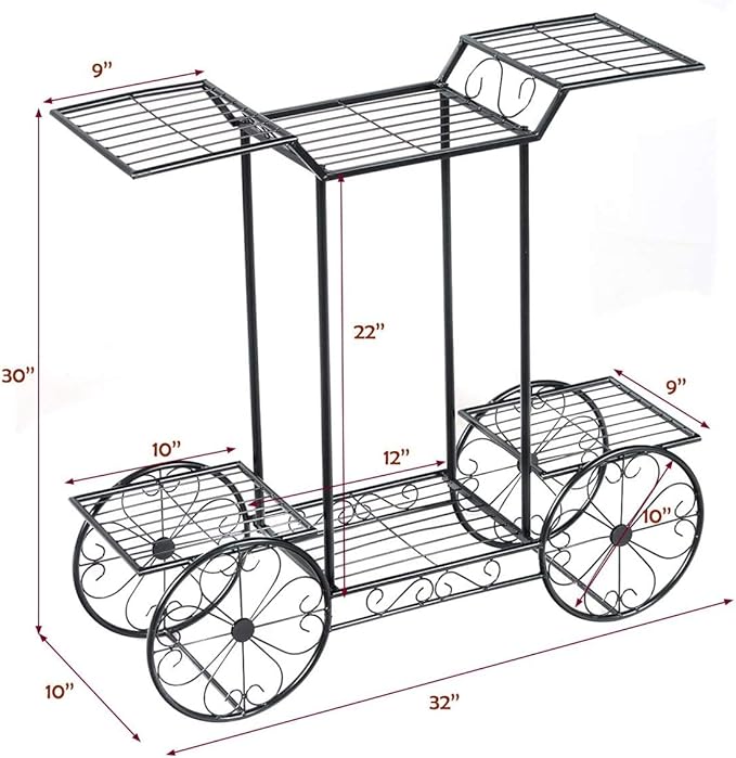 Giantex 6-Tier Plant Stand Flower Pot Holder Metal Flower Display Shelf with 4 Decorative Wheels Multilayer Parisian Style Plant Pot Holder Rack for Indoor, Garden, Patio, 32"L x 10"Wx 30"H, Black