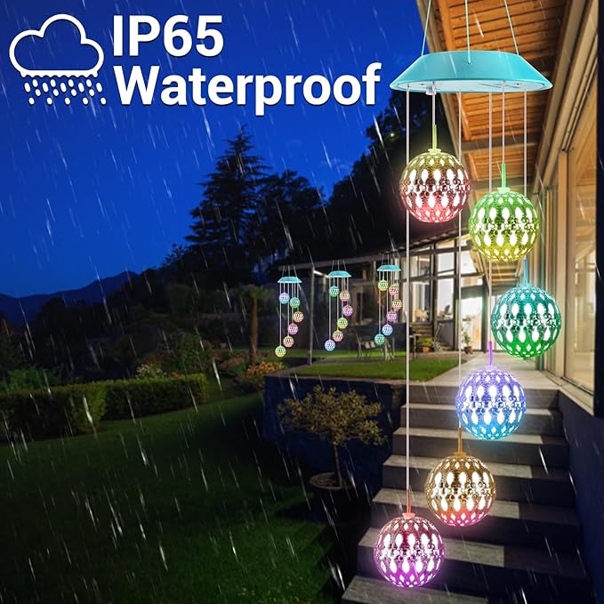 Solar Moroccan Ball Gifts for Mom Grandma Girls, Color Changing Christmas Solar Wind Chimes for Outside, Outdoor Decorative Mobile Lights for Garden, Yard, Patio, Window, Party.