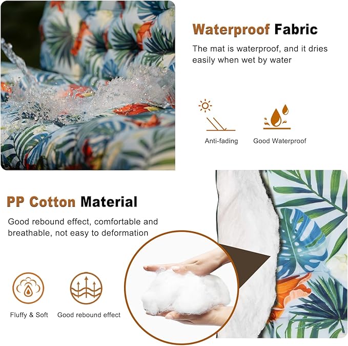 2-3 Seat Swing Replacement Cushion, Outdoor Bench Cushions with Backrest Thicken 4", Patio Furniture Garden Porch Loveseat Glider Pad Anti-Fading Waterproof (Hawaiian Flower, 40x60in)