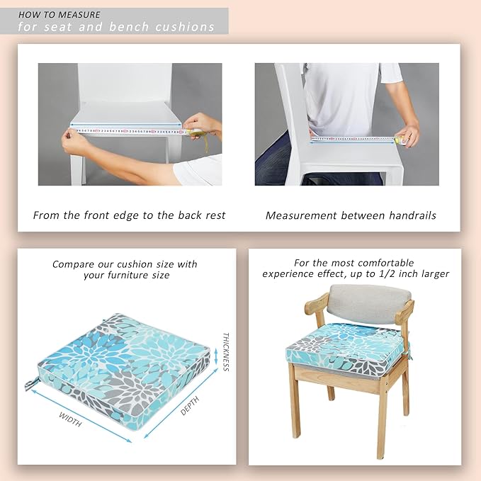 JMGBird Outdoor Chair Cushions 19x19 Inch Set of 2 - Waterproof Patio Seat Cushions with Ties, 3-Year Color Fastness, High Density Foam Square Cushions for Garden Furniture