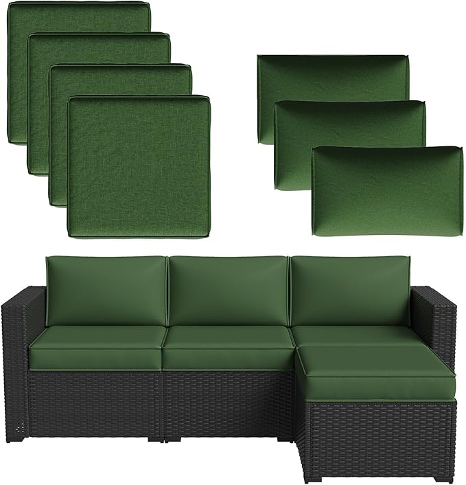 Aoxun Patio Furniture Cushions for Outdoor Furniture Set of 4, Thick Replacement Patio Couch Cushions for Outdoor Furniture, 7-Piece Splashproof Fade Resistant Outdoor Couch Cushions, Green