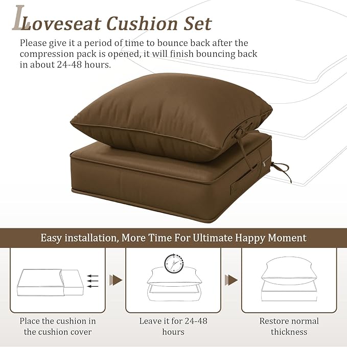 Outdoor Patio Chair Cushions Set 22 L X 22 W X 4 H Waterproof & Fade Resistant Deep Seat and Back Cushions with Removable Covers Outdoor Seat Cushion Set for Chairs and Sofas