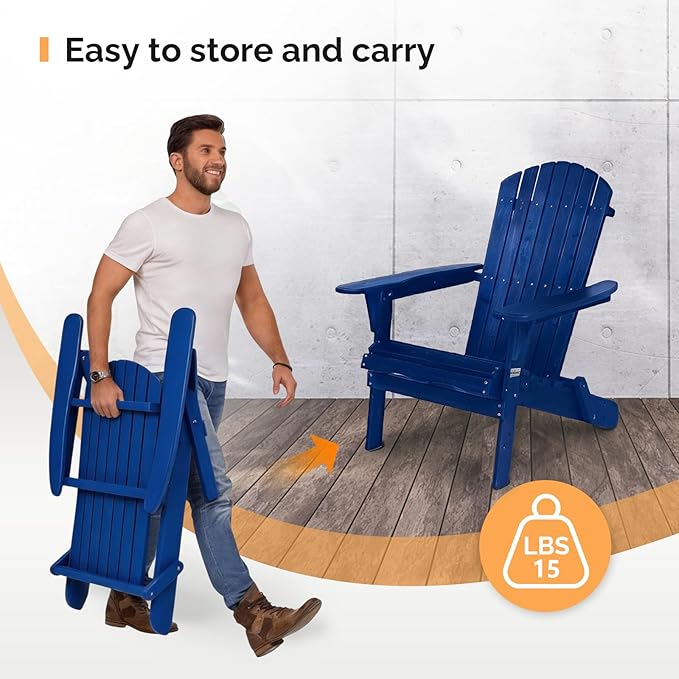 VINGLI Folding Adirondack Chairs Set of 4, Wood Adirondack Chair for Outdoor, Foldable Fire Pit Chairs for Patio, BBQ, Porch, Yard, Pool, Blue