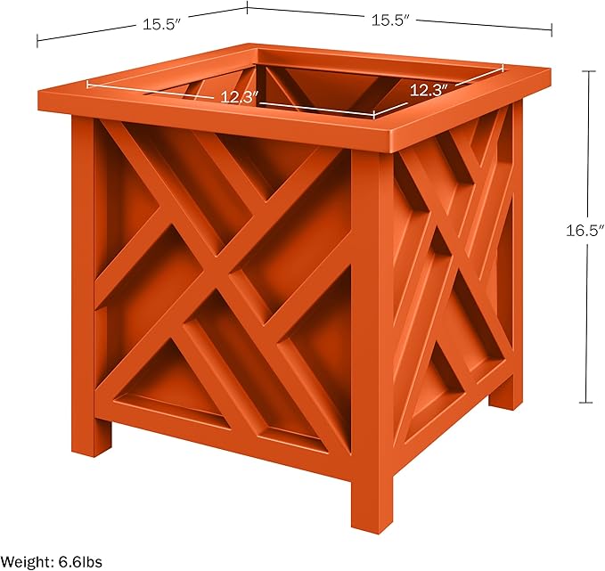 Lattice Design Planter Box - 15.5-Inch-Square Decorative Outdoor Flower or Plant Pot - Front Porch, Patio and Garden Decor by Pure Garden (Terracotta)