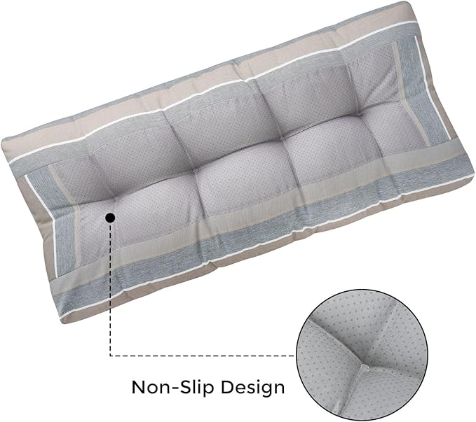 FUNHOME Outdoor Bench Cushion 45 x18 inch with Non-Slip Grips,Water Resistant Porch Swing Cushion,Bench Pillow Pads,Tufted Cushions for Patio Garden Furniture,45" Seat Cushions(Gray Stripe)