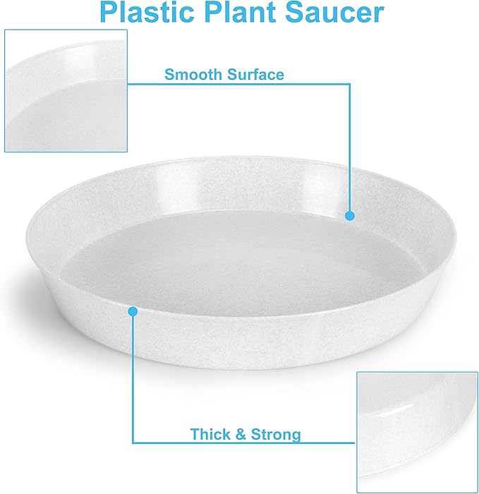 Saucer 3 Inch (2.5 Inch Base) Case of 10 Plant Saucers - White Granite Colored Polypropylene