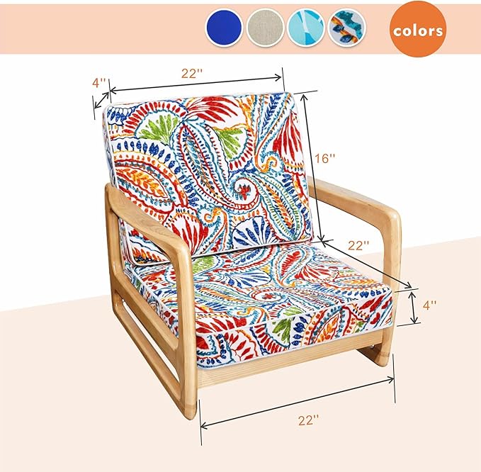 JMGBird Outdoor Chair Cushions Set of 2-22x22 Water Resistant Paisley Pattern Seat Cushions with Ties for Patio Furniture