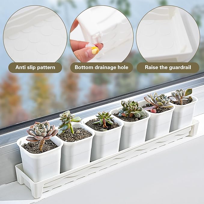 5 PCS Plastic Plant Tray Saucer, Rectangular Windowsill Plant Drainage Stand for Indoors Outdoor, White Water Drip Tray for Succulent Pot Planter, 16 x 4.5 x 1.6 Inch