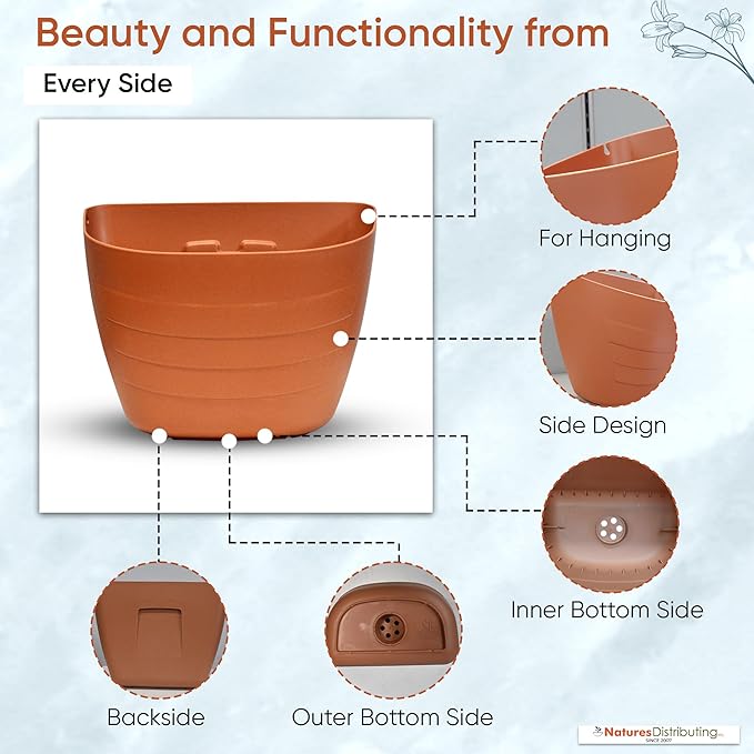 12 Inch Self-Watering Wall Planter for Indoor & Outdoor Use – Vertical Hanging Planter, BPA-Free, UV-Resistant – Perfect for Flowers, Herbs & Vegetables (Terracotta, Without Plug)