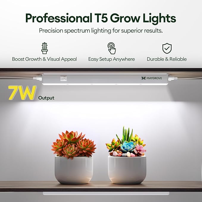 Grow Lights for Indoor Plants 1FT, Blue-Rich Full Spectrum 5000K Grow Light, 28W(4 x 7W), T5 LED Grow Light Strips for Succulents, High PPFD, Linkable, White, 4-Pack